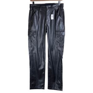 GAP NWT 2 Black Faux Leather Straight Leg Loose Fit High Rise Pants Pockets